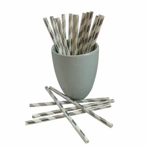 silver metallic stripe paper straw